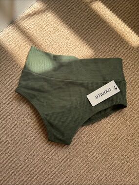 Montce Olive micro scrunch added coverage high rise bikini bottom